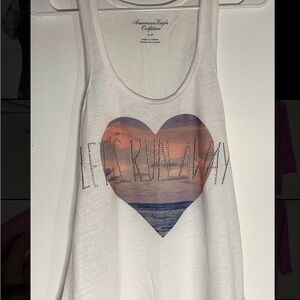 American Eagle Outfitters White Tank Top with Heart Design